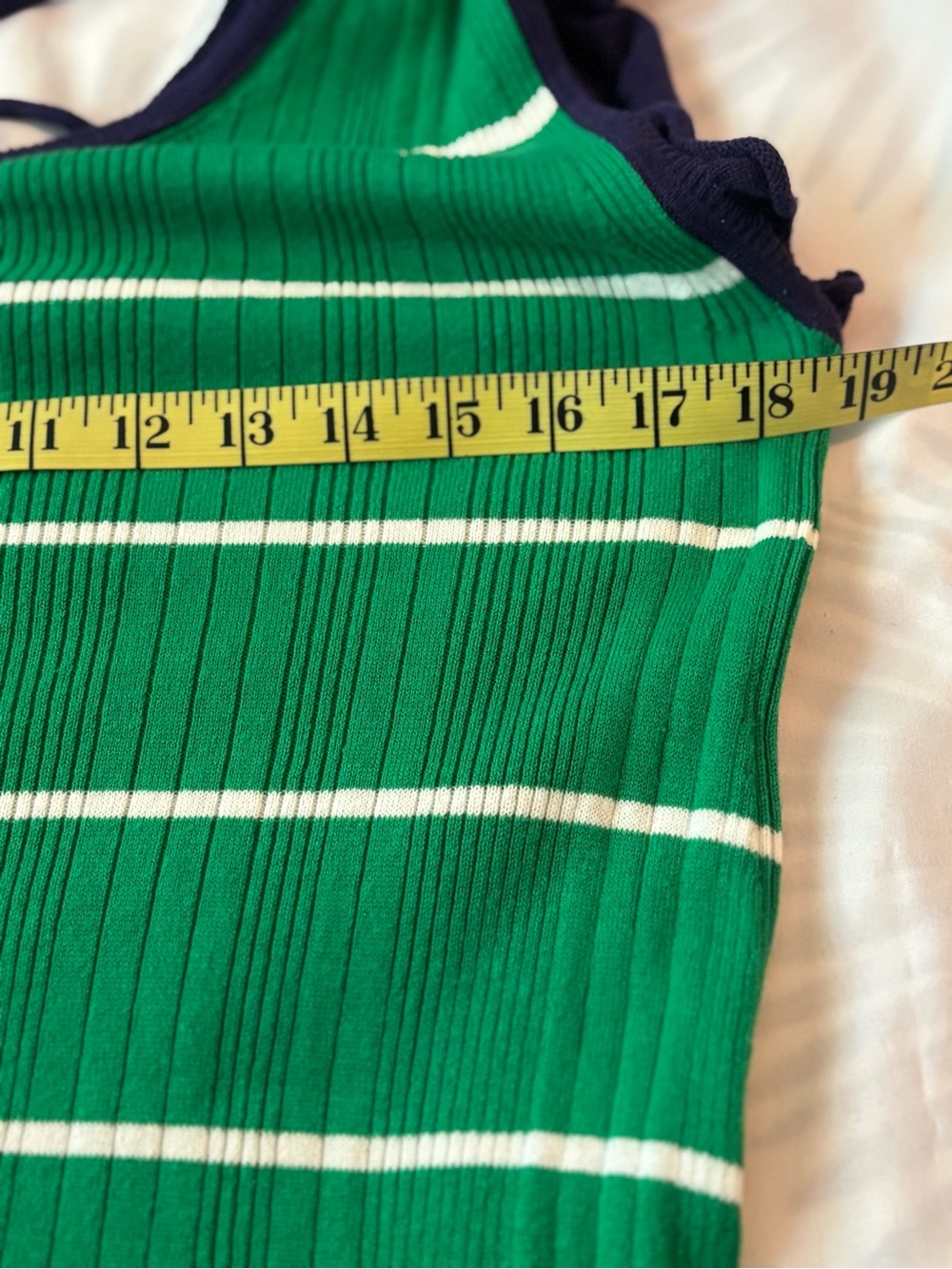 Daily Practice Anthropologie Striped Green V-Neck Maxi Dress with Navy Trim - Picture 6 of 6